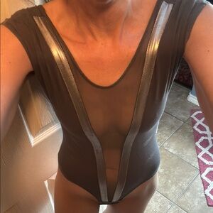 Poof! Gray and Silver Bodysuit with High-Cut Design size S